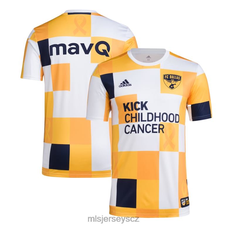 MLS Jerseys fc dallas adidas bílá/zlatá 2022 funguje kick dětství rakovina aeroready pre-match top muži trikot ZN2H01430